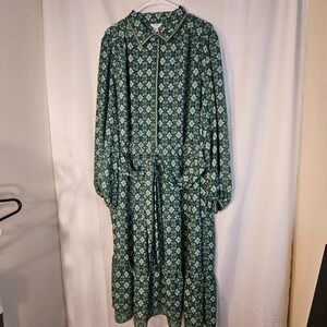 Floral Print Dress Long Sleeve Green‎ Midi Casual Work Party - Size Unknown